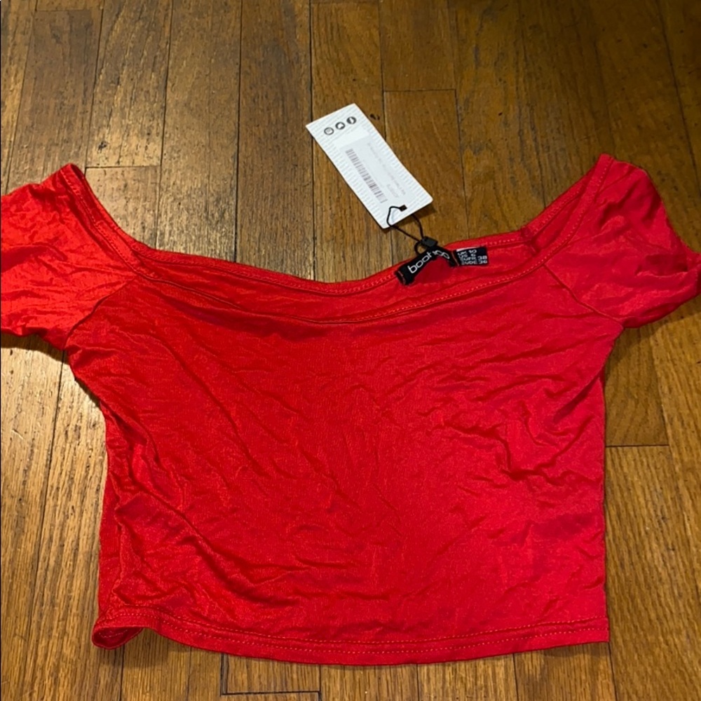 Red off the shoulder crop top